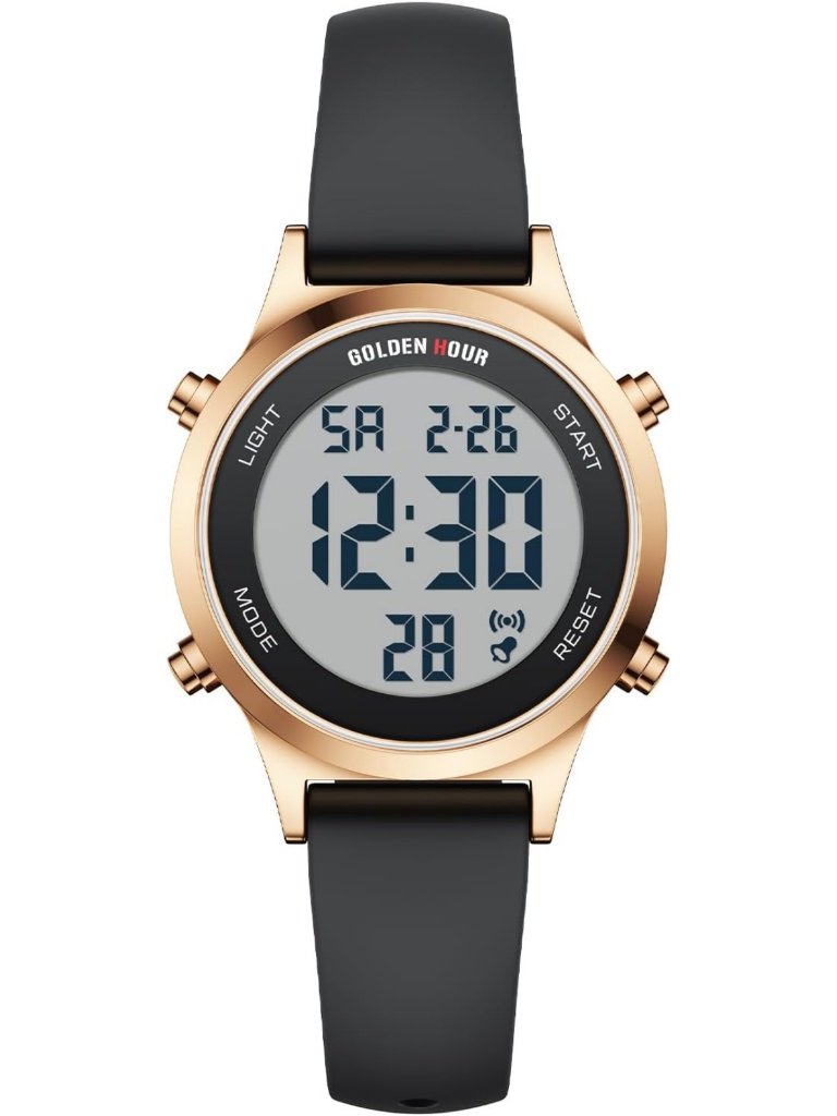Waterproof Womens Digital Sports Watch  Silicone Strap Alarm Stopwatch Rose